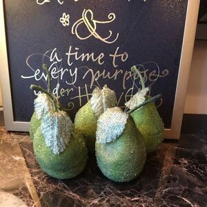 FIVE GREEN Crystal Frosted Pears!
